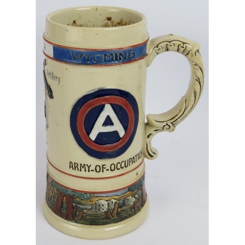 85 - An American WWI commemorative stein tankard, army of occupation 148 FA Army Artillery, CPL J.M. Baxt... 