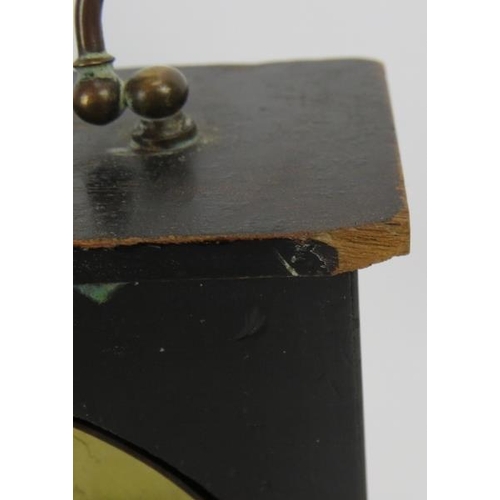 90 - A small French Ormulu mounted mantle clock with half ebonised walnut case and enamel dial. no key. H... 