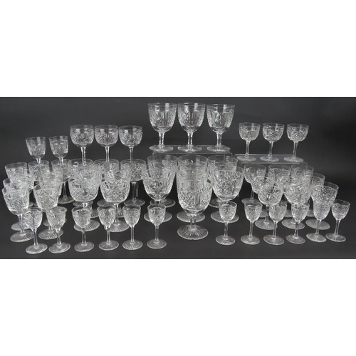 92 - A large suite of Edinburgh crystal E&L drinking glasses including 10 red wine, 10 white wine, 11 she... 