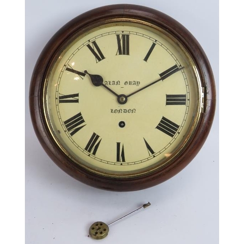 94 - A 19th century Alan Gray of London wall clock with painted dial and walnut surround, diameter 33cm. ... 