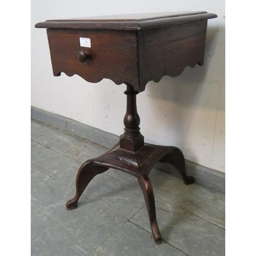 710 - An 18th century and later oak pedestal jewellery box, the two drawers opening onto a fitted interior... 