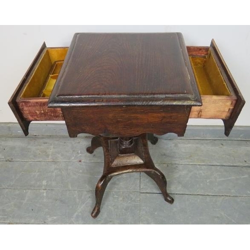 710 - An 18th century and later oak pedestal jewellery box, the two drawers opening onto a fitted interior... 