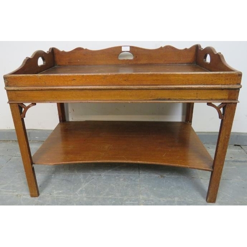 711 - A Georgian design mahogany butler’s tray coffee table with shaped ¾ gallery, on inner chamfered squa... 