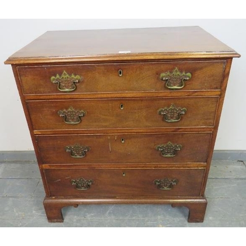 735 - A Georgian mahogany chest of small proportions, housing four long graduated cock-beaded drawers with... 