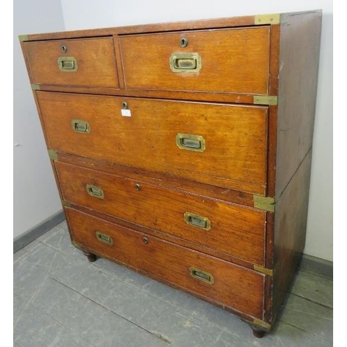 746 - A good 19th century walnut brass bound campaign chest of two short over three long drawers with bras... 