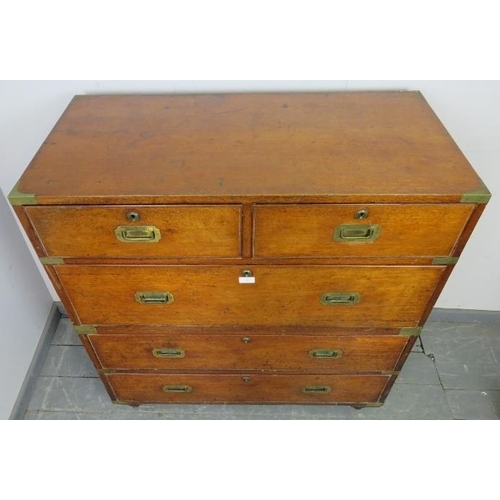 746 - A good 19th century walnut brass bound campaign chest of two short over three long drawers with bras... 