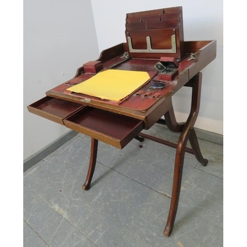 748 - A fine quality 19th century mahogany campaign desk, the fitted interior with folding letter rack, le... 