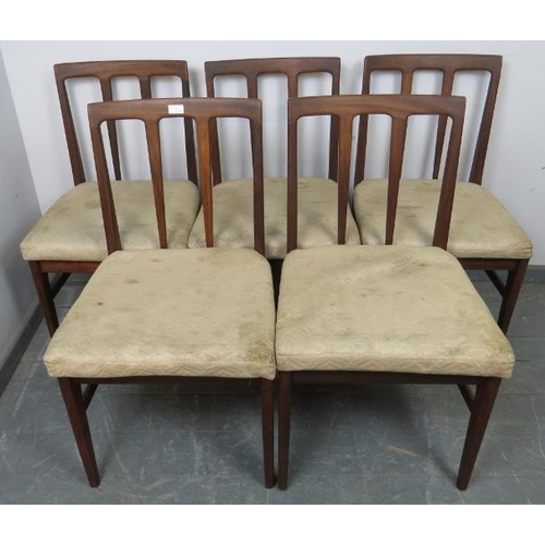 751 - Five mid-century A Younger Volnay dining chairs in afromosia teak, with upholstered seat pads, on ta... 