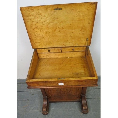 753 - A Victorian burr walnut Davenport, the stationary compartment upper gallery featuring marquetry inla... 