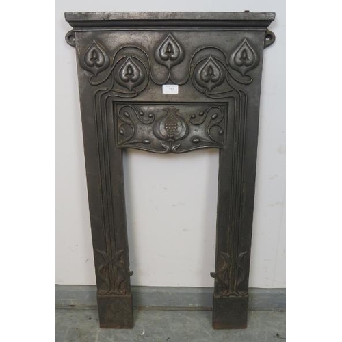 759 - An Art Nouveau cast iron fire insert. 
Condition report: No issues.
H91cm W51cm D4cm (approx).