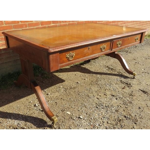 783 - A large 19th century mahogany partners desk, with inset gilt tooled tan leather writing surface, hou... 