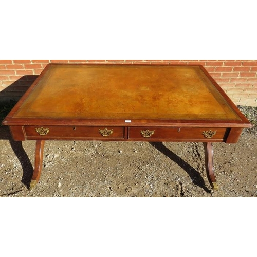 783 - A large 19th century mahogany partners desk, with inset gilt tooled tan leather writing surface, hou... 