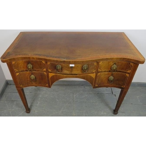 812 - A George III  serpentine fronted mahogany and satinwood sideboard, crossbanded and strung with ebony... 