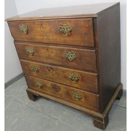 816 - A Georgian mahogany secretaire chest, the secretaire section with fall front opening onto a fitted i... 