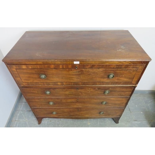 853 - A George III mahogany secretaire chest, the fall front with crossbanded coromandel inlay, opening on... 