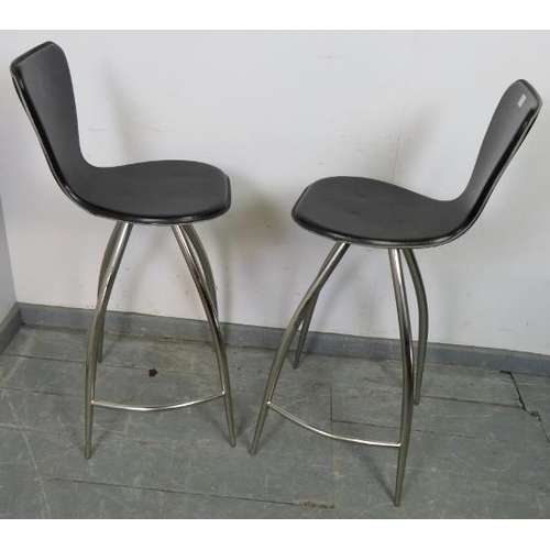 894 - A pair of contemporary swivel bar stools by The Chair Company, upholstered in stitched black leather... 