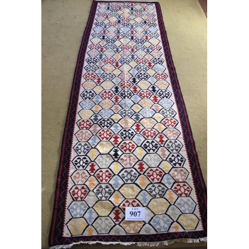 907 - North West Persian Senneh Kilim. Good condition, vibrant colours. 250cm x 80cm.