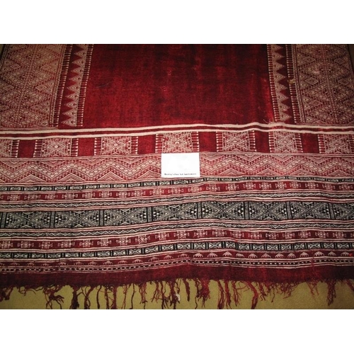 932 - An early 20th century mid Persian rug/wall hanging with burgundy velvet panels. Measures 110cm x 220... 