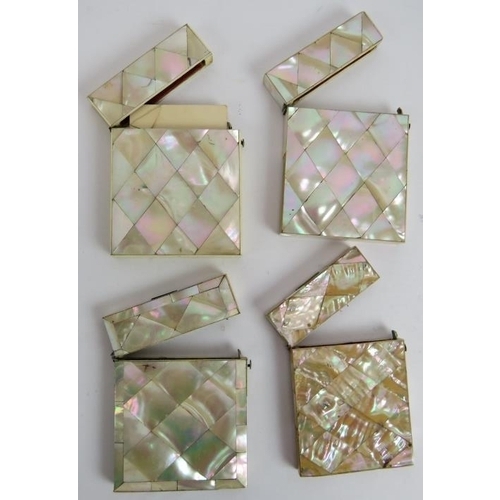 265 - Four 19th century mother of pearl card cases each with diamond pattern inlay. (4).
Condition report:... 