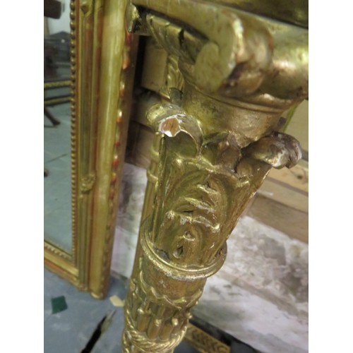 796 - A 19th century Louis XV Revival giltwood marble topped demi-lune console table, with carved and pier... 