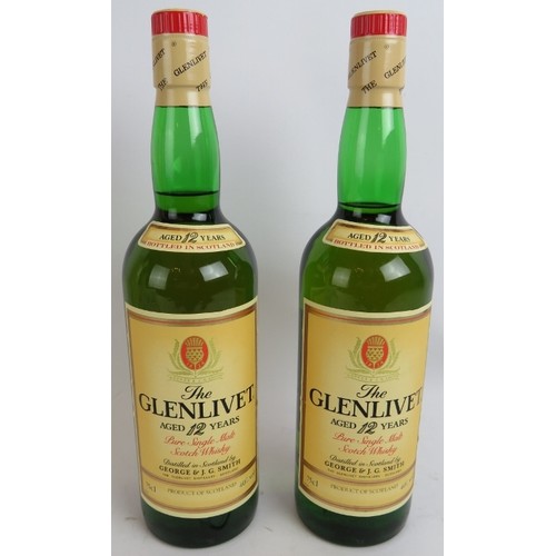 222 - Two bottles of Genlivet 12 year old single malt Scotch whisky in presentation boxes and with origina... 