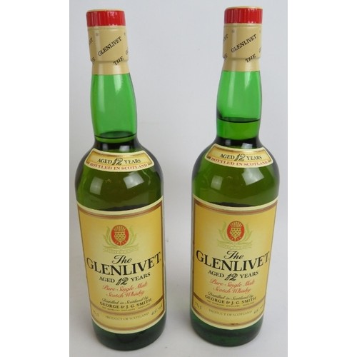 223 - Two bottles of Genlivet 12 year old single malt Scotch whisky in presentation boxes and with origina... 