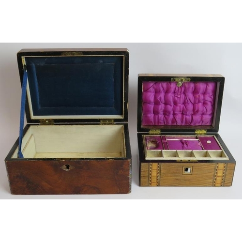 104 - Two 19th century work boxes both inlaid and one internally fitted. (2). Largest: 28cm x 20cm x 13.5c... 