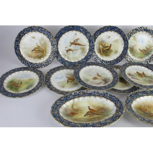 11 - A 14 piece late 19th/early 20th century Grainger's Royal Worcester dessert service with hand painted... 