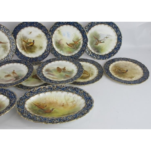 11 - A 14 piece late 19th/early 20th century Grainger's Royal Worcester dessert service with hand painted... 