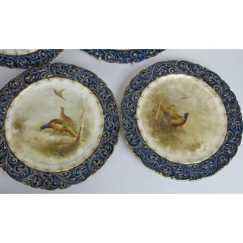 11 - A 14 piece late 19th/early 20th century Grainger's Royal Worcester dessert service with hand painted... 