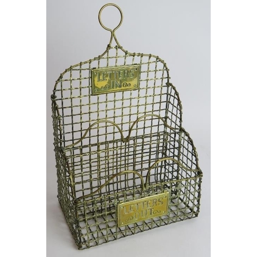 112 - An antique brass wire letter rack, a Japanese lacquer box, a Chinese carved cork scene in Lacquered ... 