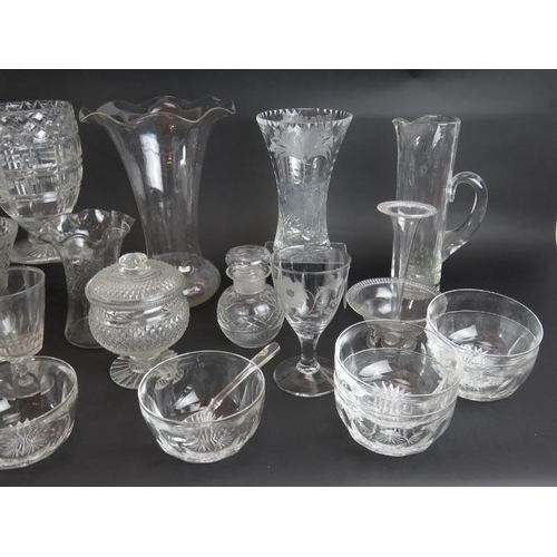 119 - A mixed lot of good quality cut glass vases, bowls and glasses plus a covered sweetmeat dish, contro... 