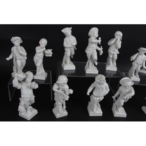 12 - Twelve small German porcelain Blanc de Chine figures of young boys in various traditional poses. All... 