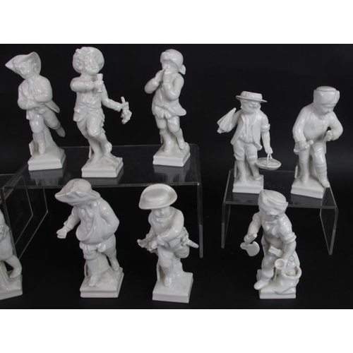 12 - Twelve small German porcelain Blanc de Chine figures of young boys in various traditional poses. All... 