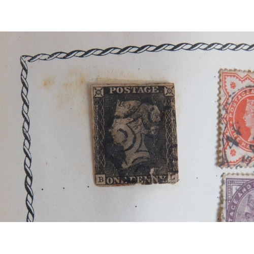 135 - A vintage stamp album and contents including a Penny Black, also a small collection of first day cov... 