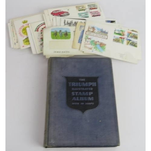 135 - A vintage stamp album and contents including a Penny Black, also a small collection of first day cov... 