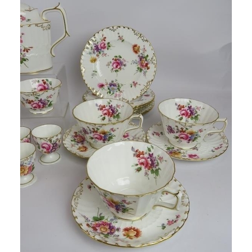 138 - A six setting Royal Crown Derby 'Derby china' breakfast set consisting of tea pot, jugs, sugar bowl,... 