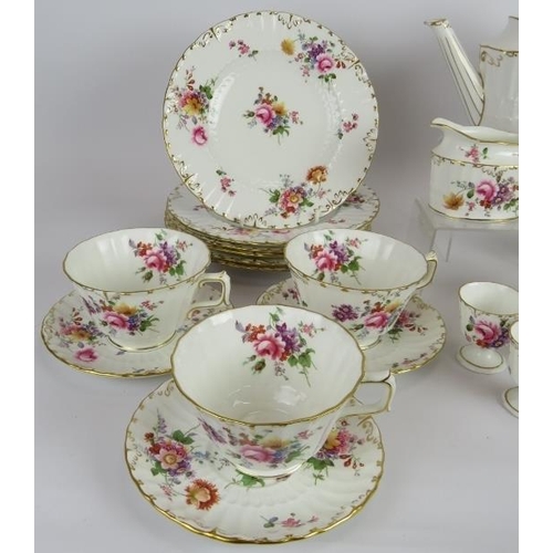 138 - A six setting Royal Crown Derby 'Derby china' breakfast set consisting of tea pot, jugs, sugar bowl,... 