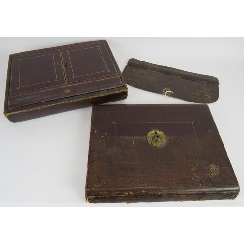 139 - A 19th century leather bound travelling writing slope with fitted interior and an Indo-Persian inlai... 