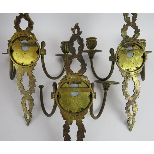 152 - Three 19th century Ormulu bronze Empire revival wall sconces each with Jasperware style Cartouches, ... 