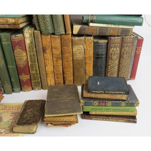 154 - A quantity of mainly antique books, including many in leather bindings. Topics include poetry, techn... 