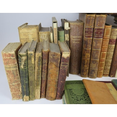 154 - A quantity of mainly antique books, including many in leather bindings. Topics include poetry, techn... 