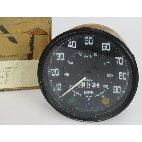 157 - Two 1960's/70's car speedometers, one Jaeger, one Smiths and two aeronautical gauges, one a radio co... 