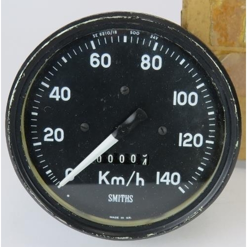 157 - Two 1960's/70's car speedometers, one Jaeger, one Smiths and two aeronautical gauges, one a radio co... 