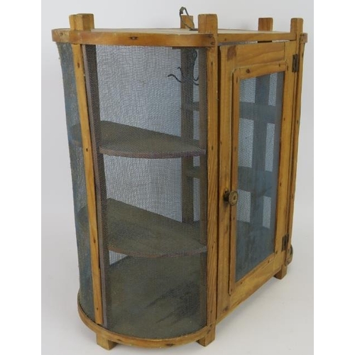 169 - A vintage hanging cheese or meat safe, probably French. D-end design with mesh panels and interior s... 