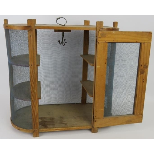 169 - A vintage hanging cheese or meat safe, probably French. D-end design with mesh panels and interior s... 