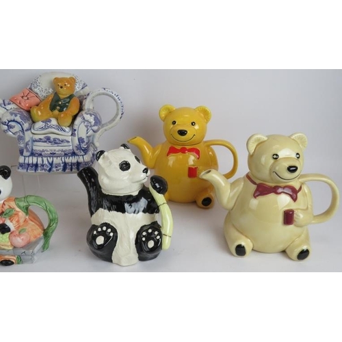 179 - Seven bear and panda themed novelty teapots including one Beswick and one by Tony Wood. Tallest 19cm... 