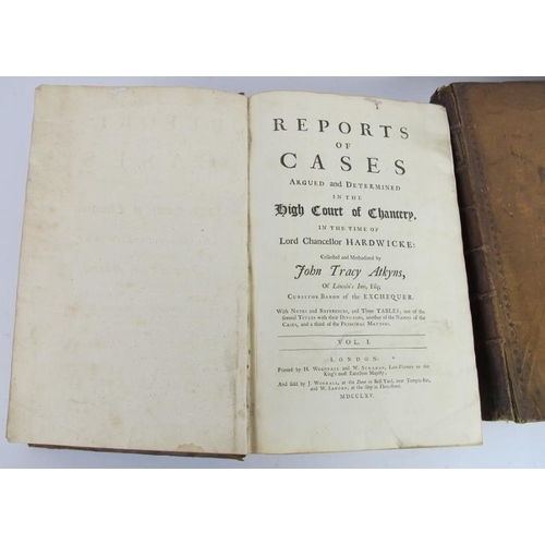 185 - Atkyns's Reports, Volumes 1&2, published by Woodfall and Strahan 1765, leather bound, 32cm x 21.5cm.... 