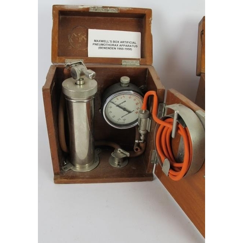 203 - Three vintage Maxwell artificial Pneumothorax apparatus in mahogany cases, C1950's/60's, believed to... 