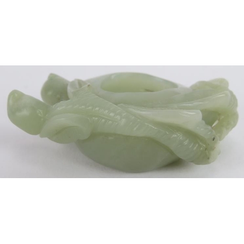 211 - A Chinese carved celadon Jade brush washer, of leaf and stem form, Ming style but likely Qing, 7cm w... 